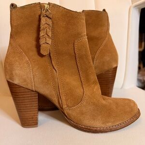 JOIE Dalton Cognac Tan Brown Suede Leather Stacked Heel Booties size EU 37